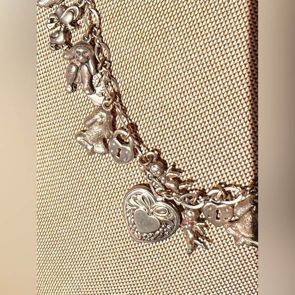 Multiple Charm Heavy Necklace Hallmark 925 Sterling Silver Vintage 19 grams - Picture 2 of 8